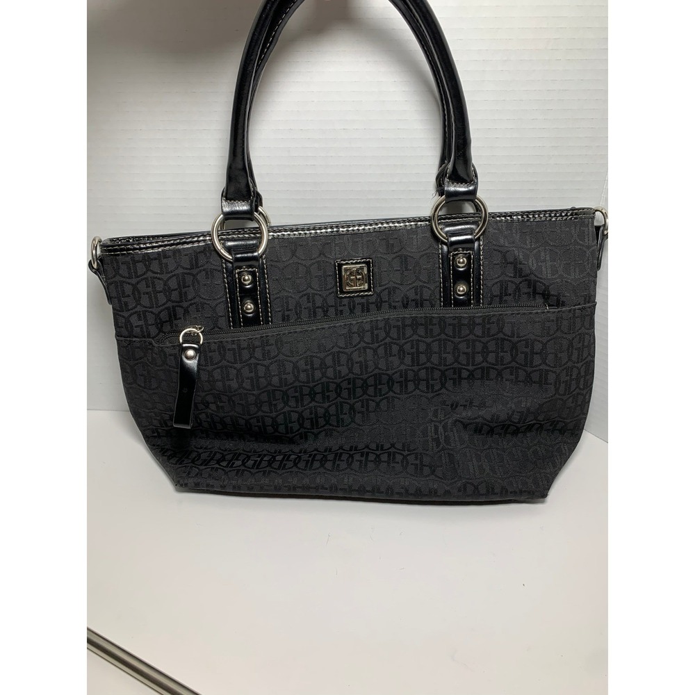Giani Bernini Signature Jacquard Satchel Bag Black Purse Handbag Designer Logo